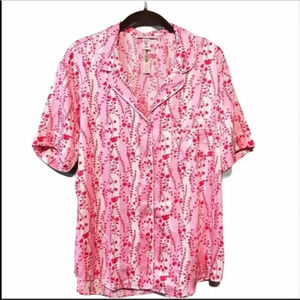 NWT Victoria’s Secret Floral Print Striped Satin Short Sleeve Pajama Top Large